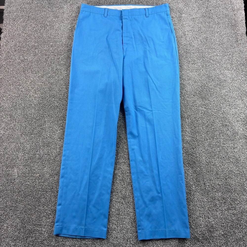 Vintage Dee Cee Pants Mens 36x32 Blue USA Made Flat Front Work Pants 70s